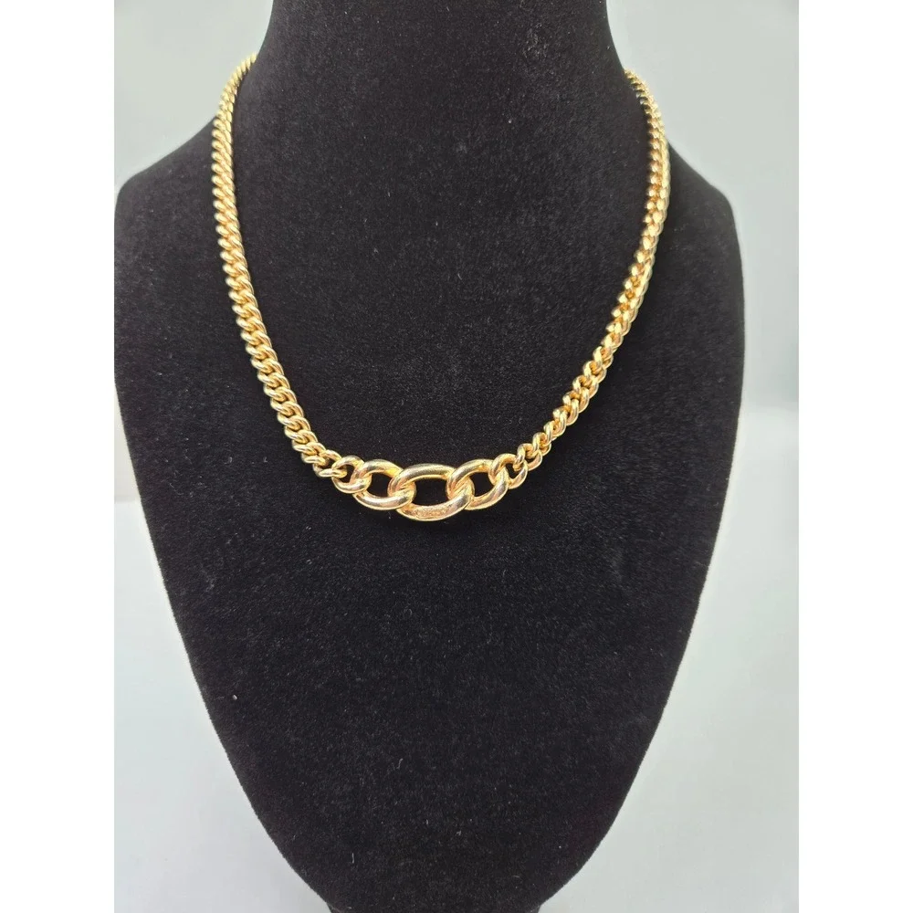 Christian Dior Gold Tone Chain Necklace Crystal Interlocking Oval Links